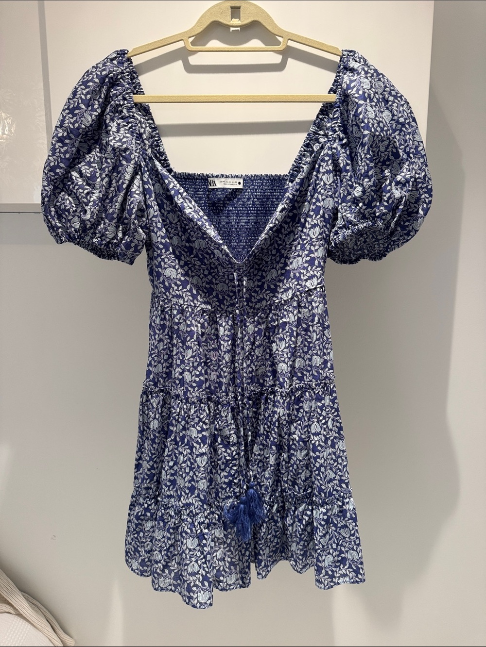 Zara Blue Floral Puff-Sleeve Mini Dress